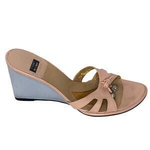 Stuart Weitzman Pink Leather Wedge Mule Sandals Jewel Tie Size 7.5